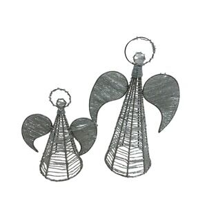 Home Table Decorations Set Of 2 Angels‎ Silver Beaded Wire Christmas Holiday